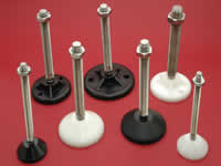 Adjustable feet with plastic base and mild or stainless stem